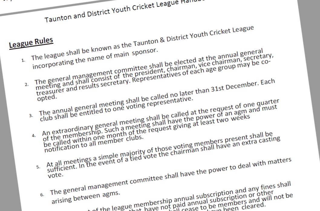 Taunton and District Youth Cricket League Handbooks